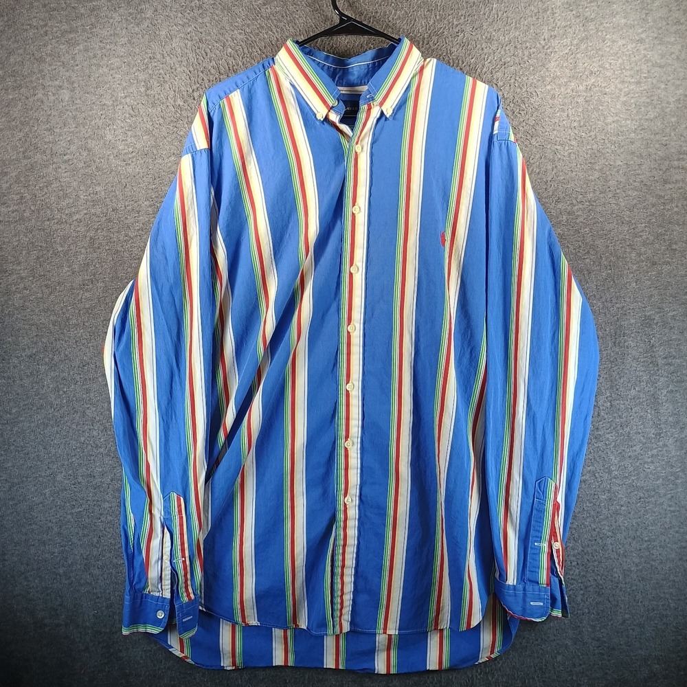 Ralph Lauren Button Up Shirt Mens XLT Rainbow Vertical Striped Big and Tall
